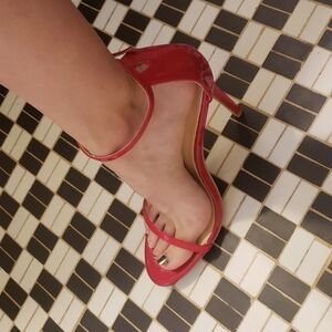 SEXY Cherry Red Vegan Patent High Heel Strappy Stiletto Sandals 42